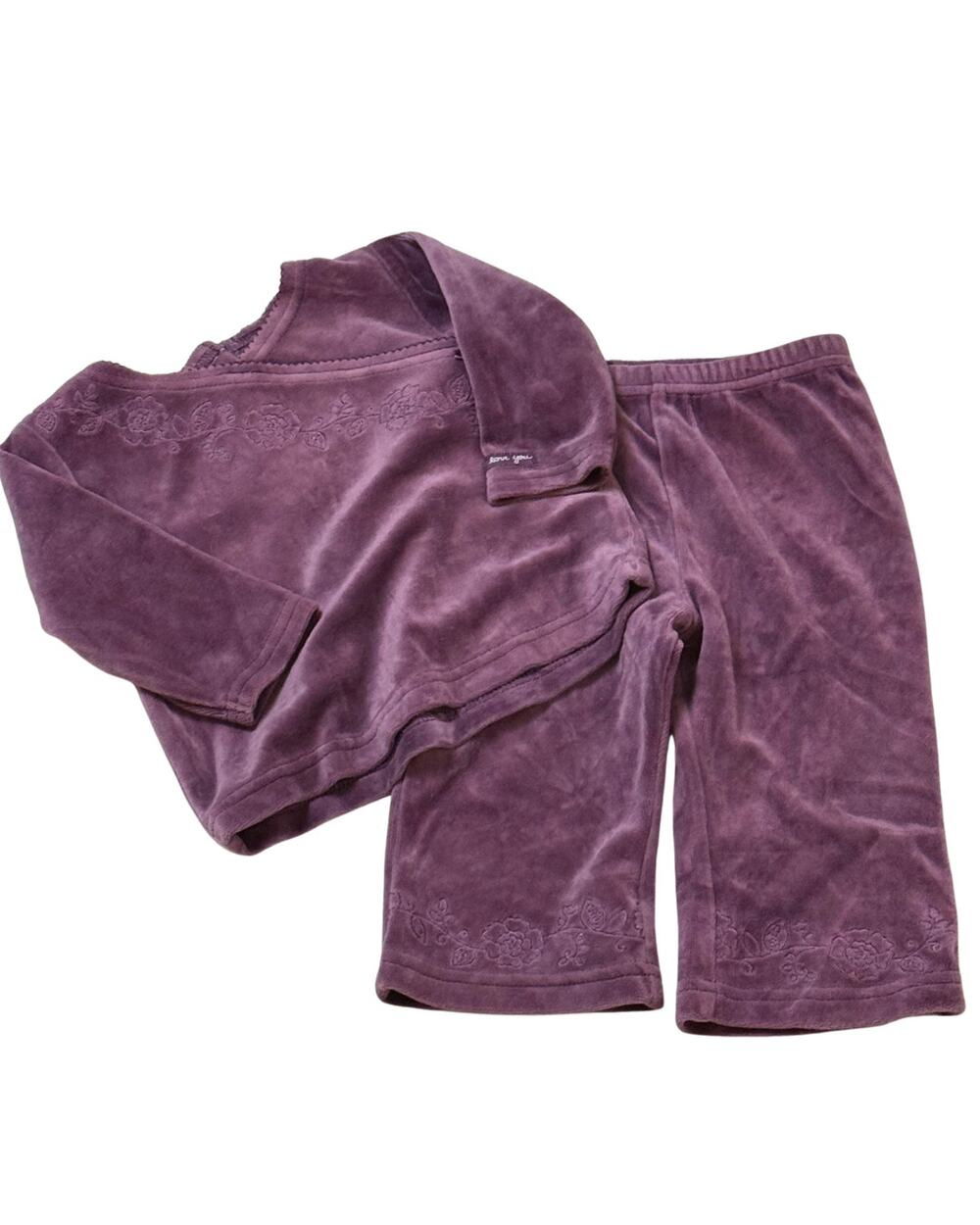 Carter's Baby Girls 9M Plum Velour 2 Piece Set Floral Embroidered Top Pants